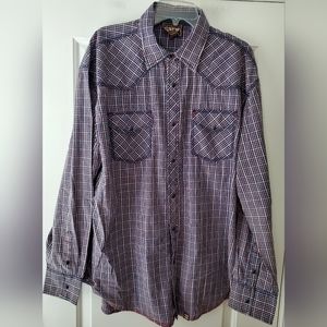 Cowboy Up Western Button Down Brush Popper Plaid Shirt Size XL - EUC